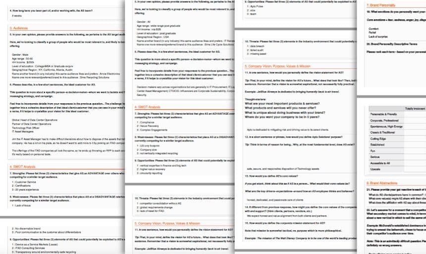 Pages from the Apto Solutions messaging brief