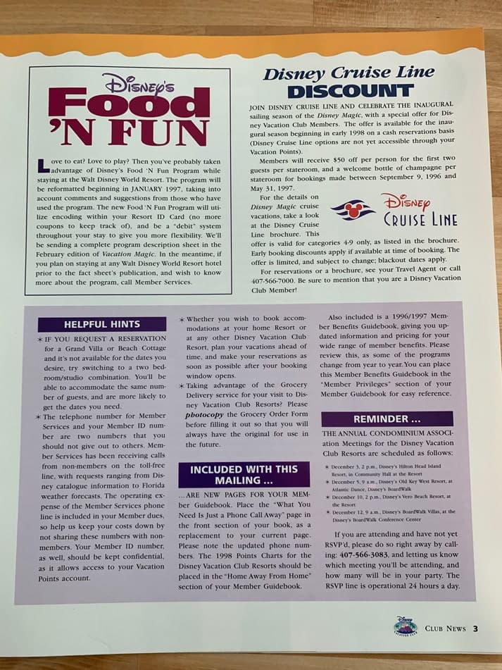 Page 3: Food 'N Fun, and a Disney Cruise Line discount