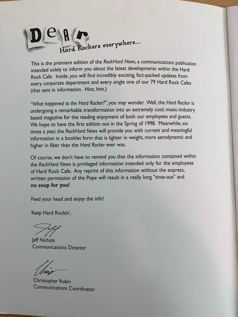 The premiere-edition letter