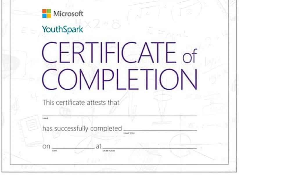 YouthSpark: certificate of completion